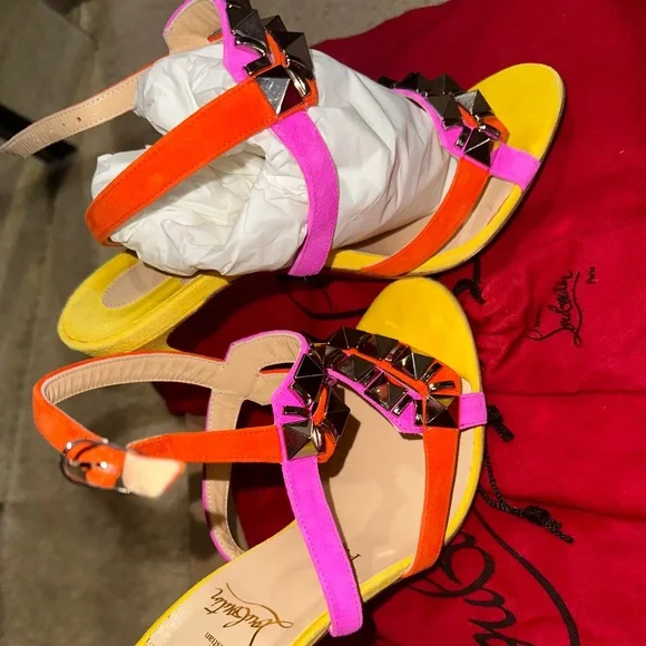 Christian Louboutin Suede Calfskin Studded Galerietta 100 heel Multicolor - Picture 3 of 10